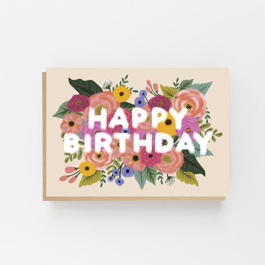 Happy Birthday Vintage Floral - Greeting Card