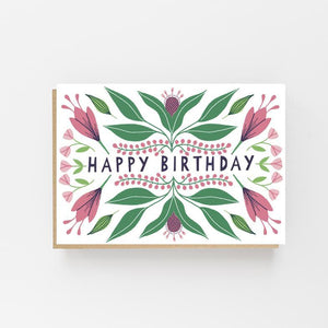 Happy Birthday - Floral Autumn Design - Greeting Card