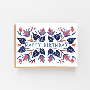Happy Birthday Floral Winter Design - Greeting Card