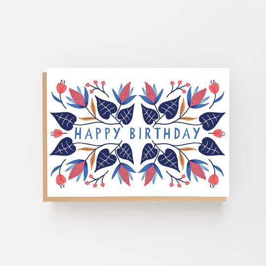 Happy Birthday Floral Winter Design - Greeting Card